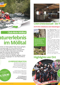 Des detaillierte Programm für den 5 Tage Aufenthalt im CAM Mölltal mit allen Programmpunkten